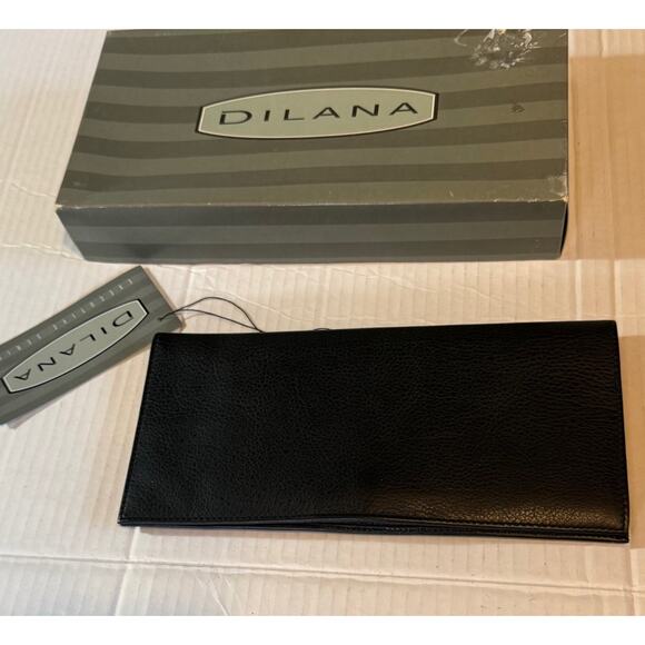NEW Black Leather Snap Wallet / Card Holder By Dilana 9 1/2” X 4 1/2” - Picture 1 of 9